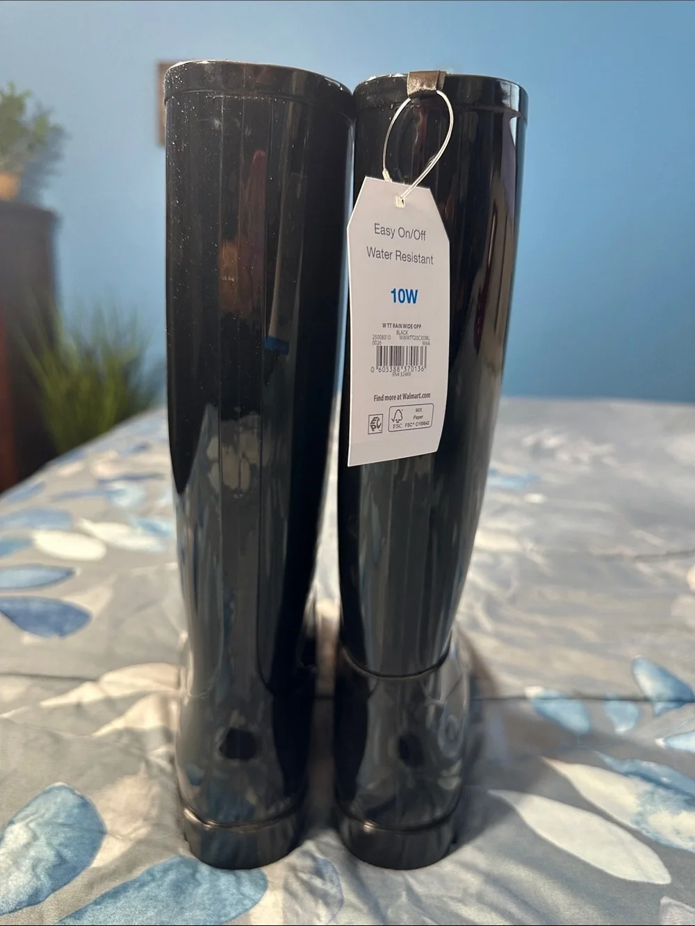 🖤 NWTS Time and Tru Women's Wide Calf Glossy Black Rain Boots Sz 10 wide 🖤